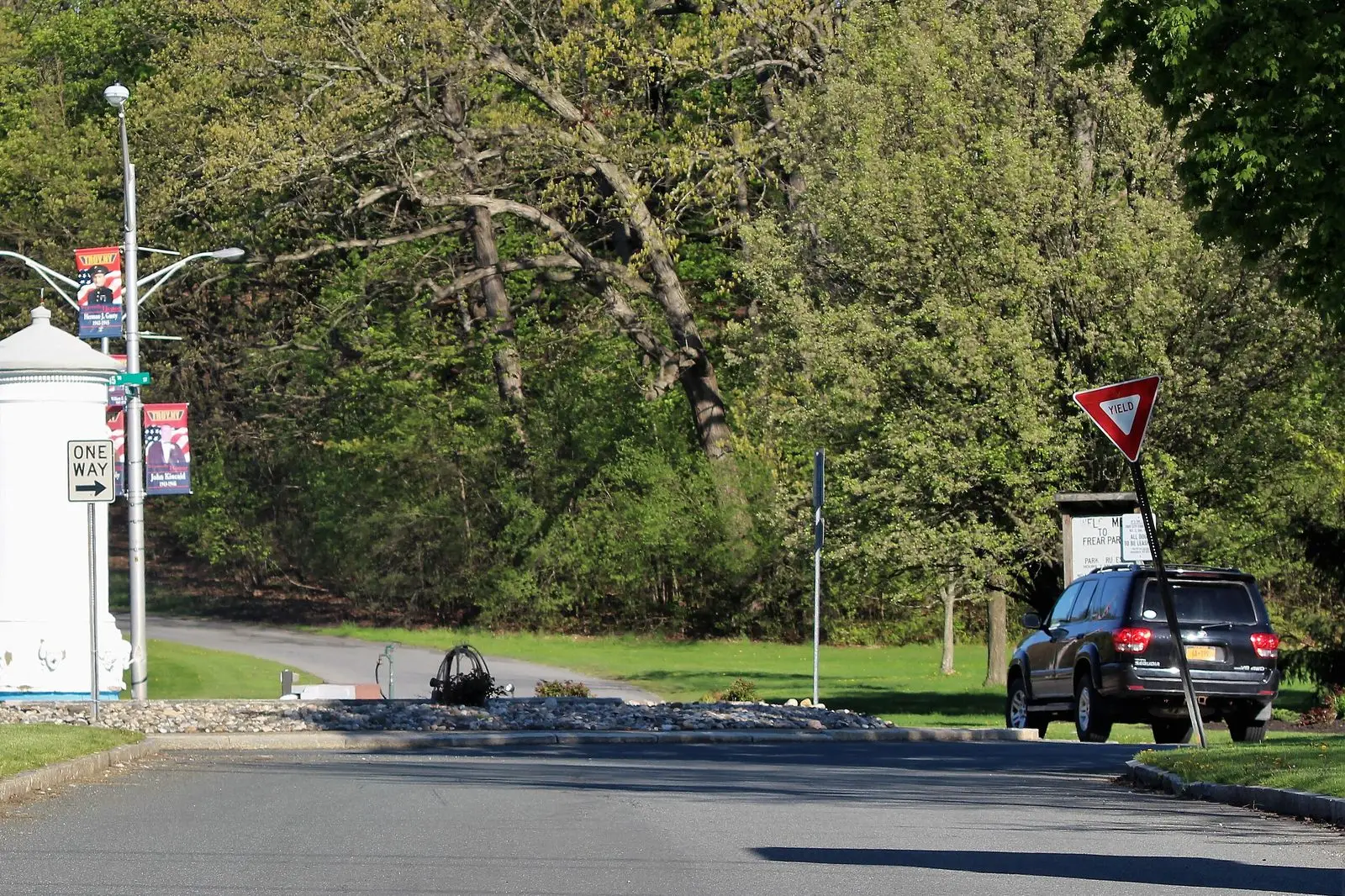Entrance drive to Frear Park in Troy lined with spring trees